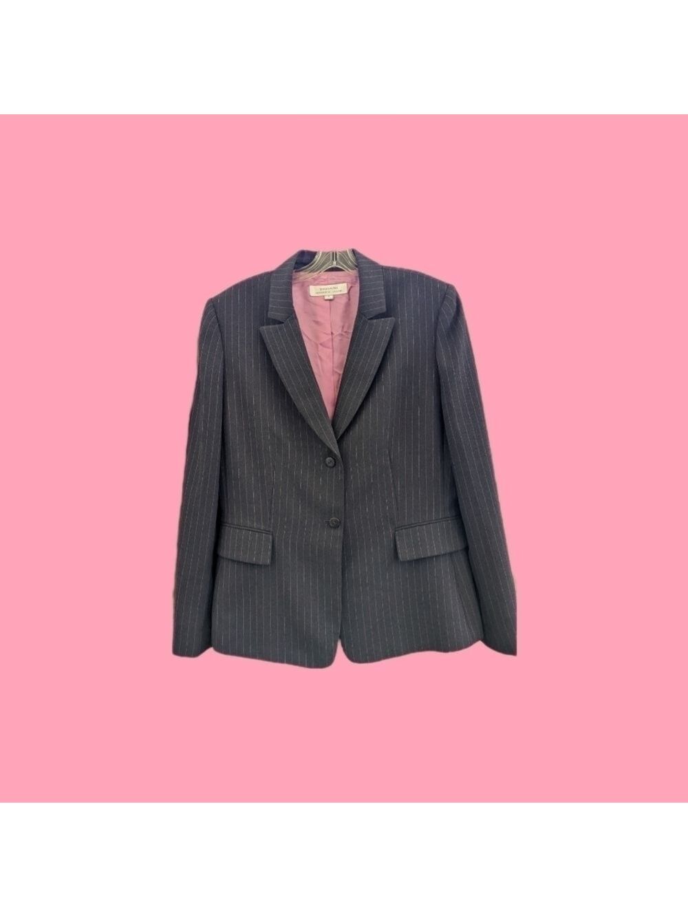 Tahari Gray w/pink Pinstriped Jacket Size 14 GUC
